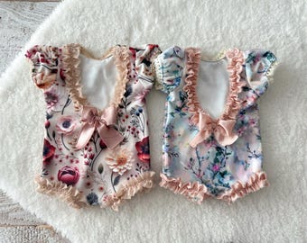Newborn Photo Outfit Girl Velvet Romper Floral Romper Baby Girl Ruffled Romper Newborn Outfit Rustic Newborn Girl Prop Baby Shower Gift
