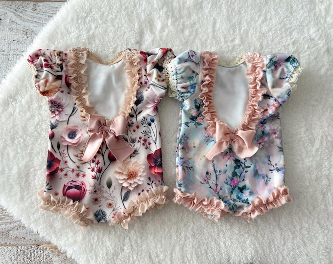 Newborn Photo Outfit Girl Velvet Romper Floral Romper Baby Girl Ruffled Romper Newborn Outfit Rustic Newborn Girl Prop Baby Shower Gift