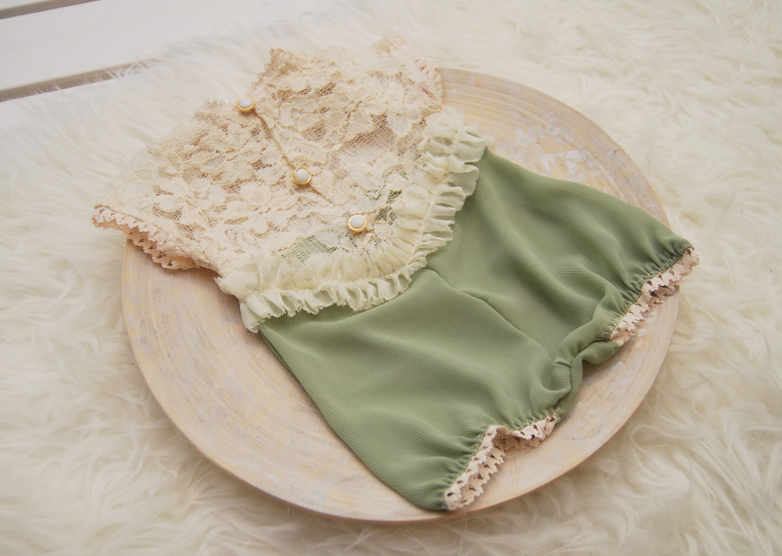 sage green baby romper