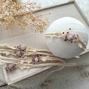 Baby Girl Headband Tieback Lace Newborn Headband Floral Headband Girl Photo Prop Headband Halo Newborn Rustic Headband for Baby Photography