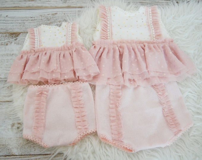 Sitter outfit photo prop lace top and panties for baby girls; pink baby outfit