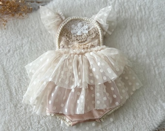 Boho Baby Outfit Photography Prop Sitter Romper Ruffled Lace Romper Baby Girl Dress 1st Birthday Outfit Girl 12 Months Baby Milestone Props