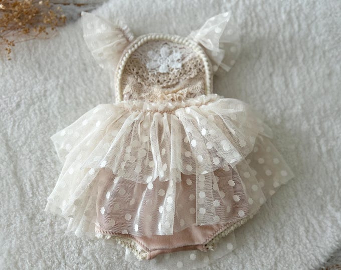 Boho Baby Outfit Photography Prop Sitter Romper Ruffled Lace Romper Baby Girl Dress 1st Birthday Outfit Girl 12 Months Baby Milestone Props