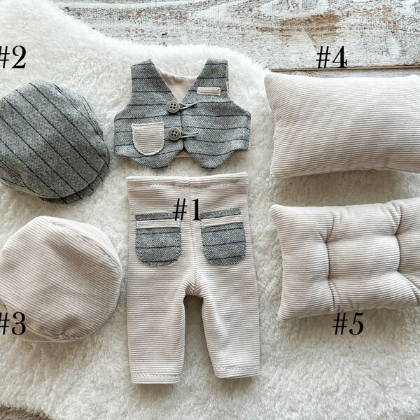 Newborn Outfit Baby Suit Set Photo Prop Vest And Pants Newsboy Cap Newborn Posing Pillow Newborn Photography Set Baby Boy Outfit Photoshoot