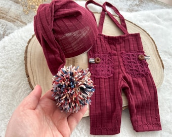 Newborn Photo Prop Outfit For Baby Boys Photography Outfit Newborn Set Pants Hat Pompom Hat Christmas Baby Outfit