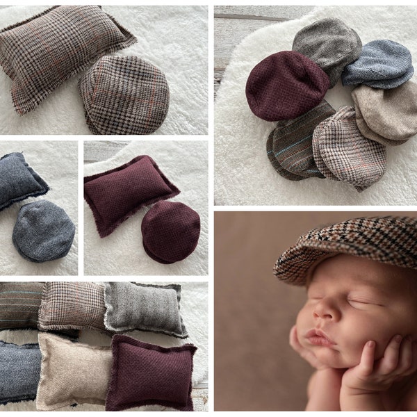 Newborn Hat Newborn Photo Prop Posing Pillow Newsboy Cap Flat Cap Baby Boy For First Photo Shoot Newborn Photography Retro Hat Newborn Boy