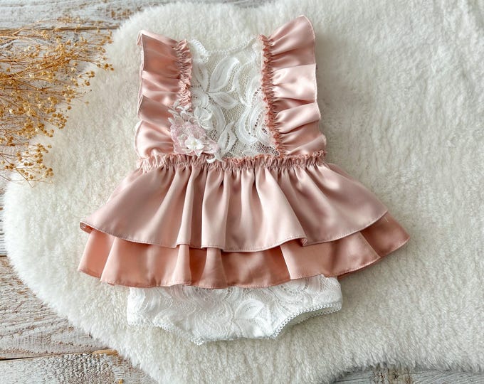 Cake Smash Dress Baby Girl Outfit First Birthday Sitter Props Pink Baby Dress For Special Occasion 1st Birthday Girl Outfit Sitter Romper
