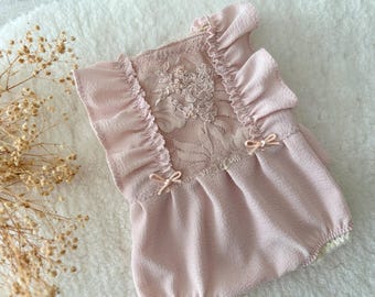 Rose Newborn Romper Photo Outfit Newborn Girl Photography Prop Ruffled Romper Baby Girl Outfit Newborn Outfit Baby Photo Prop Pink Romper