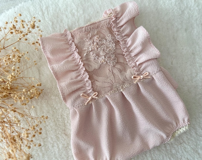 Rose Newborn Romper Photo Outfit Newborn Girl Photography Prop Ruffled Romper Baby Girl Outfit Newborn Outfit Baby Photo Prop Pink Romper