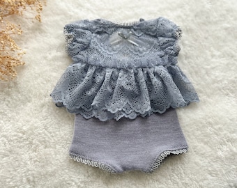 Lavender Lace Newborn Outfit: Ruffled Baby Photo Prop
