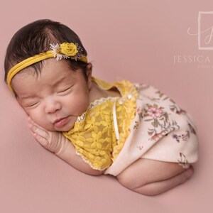 Newborn lace romper photo prop yellow floral baby girl outfit