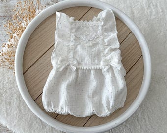 White Newborn Romper Girl Newborn Photo Outfit Newborn Photo Prop Baby Girl Outfit Ruffled Romper Lace Romper Girl Photo Shoot Newborn Dress