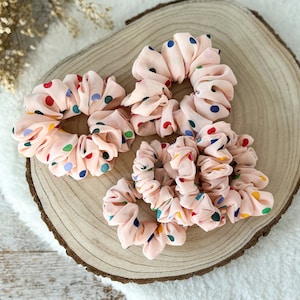 Gift For Girl Scrunchie Pink Chiffon Scrunchie Polka Dot Hair Tie Scrunchie