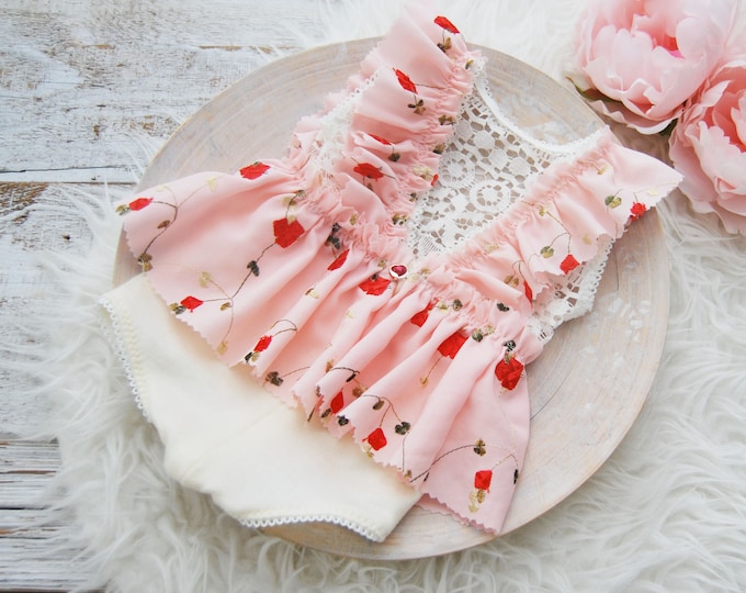 Newborn Romper Pink Floral Newborn Dress Newborn Photo Props Baby Girl Photo Outfit Ruffled Romper Baby Girl Photography Props Infant Romper