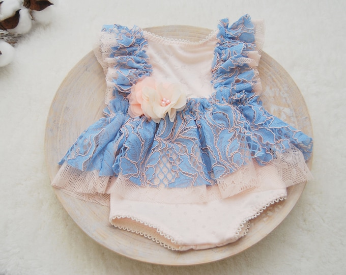 Newborn Romper Newborn Photo Prop Dress Lace Romper Baby Girl Blue Pink Baby Girl Photo Outfit Photography Props Baby Photo Prop