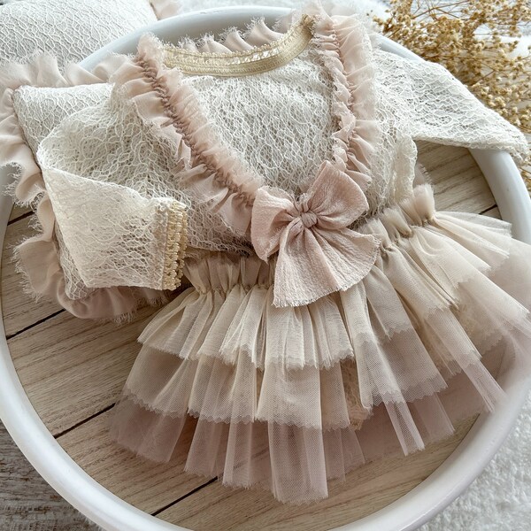 Lace Newborn Romper Prop Baby Girl Outfit Photography Lace Romper Newborn Photo Prop Newborn Tutu Skirt Newborn Posing Pillow Photography