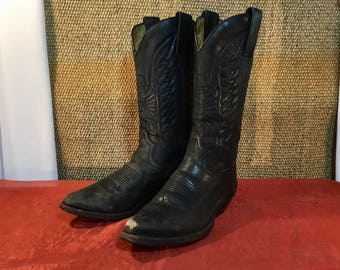 Vintage 1990's Black Leather Cowboy Cowgirl Western Sendra Boots - Size EUR 37 / US Woman 6 1/2 / UK Woman 4 1/2