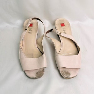 Vintage HOGL Beige Leather Slingback Pumps - UK 5.5 Open Toe