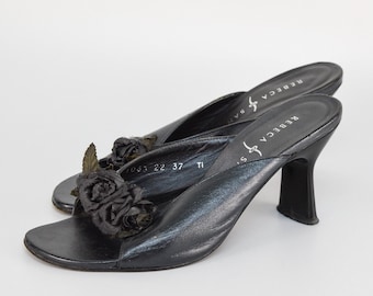 Vintage Leather Floral Mules - Rebeca Sanver - Made in Spain - Size 37.5