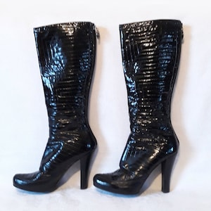 Vintage Italian Patent Leather Knee High Boots by LefLandRIGHT Size 38 EU 7 US