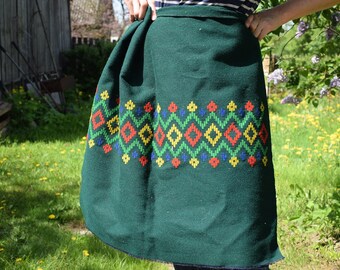 Tela de lana vintage / fundas de almohada set suministros artesanales sin terminar / funda de almohada bordada verde / nórdico hecho a mano