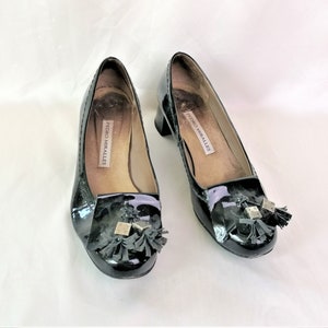 Vintage Pedro Miralles loafers Black patent leather Shoes block heels pumps Size EU 37 made in Spain