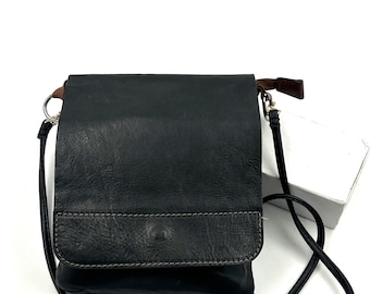 Vintage Black Leather Crossbody Bag: Unisex Messenger Purse