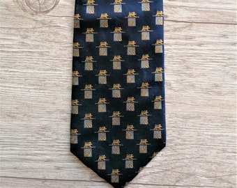 Vintage Retro Silk Tie Navy blue lion print neck tie Art Deco