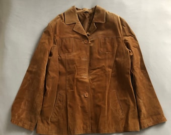 Vintage ladies foxy brown suede leather jacket Women Buttoned Coat