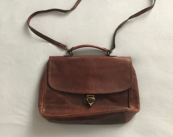 Bolso bandolera vintage de cuero marrón Cartera de mano con bandolera extraíble Arcadia made in Italy