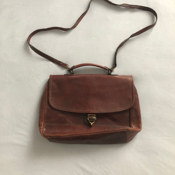 Vintage brown leather messenger bag briefcase Handbag portfolio with crossbody removable strap Arcadia made in Italy