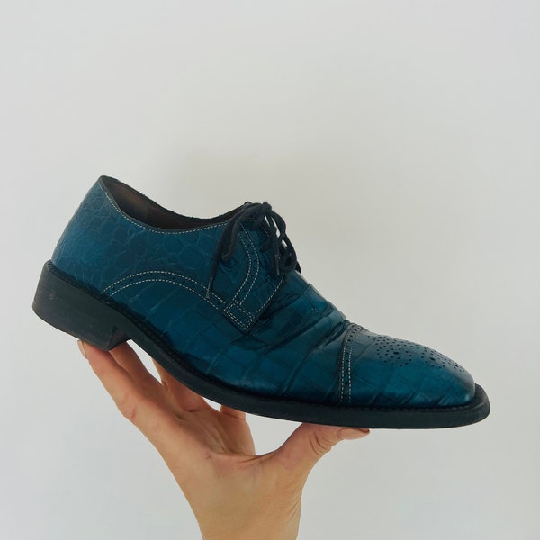 VERO CUOIO Mens Oxfords Hand Made Navy Blue Leather Italian Shoes Size UK 6 1/2