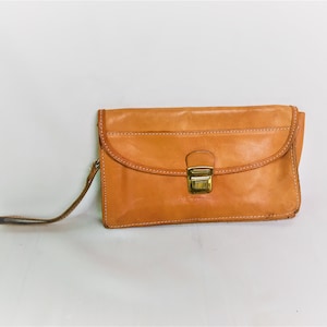 Borsa da polso da uomo vintage in pelle piena, anni '80, borsa con pochette marrone sabbia, borsa maschile, portamonete