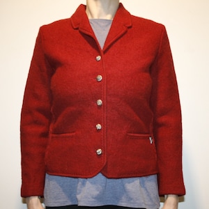 Vintage ladies pure new wool red jacket blazer Women Buttoned blazer Size EU L made in Austria