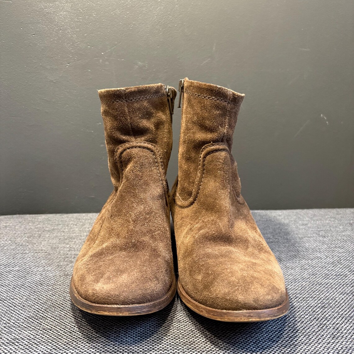 Brown Suede Ankle Boots Women, CORTZ Leather Chelsea Style, Heel Fall Shoes (39EU/8.5US), foto 3 di 5