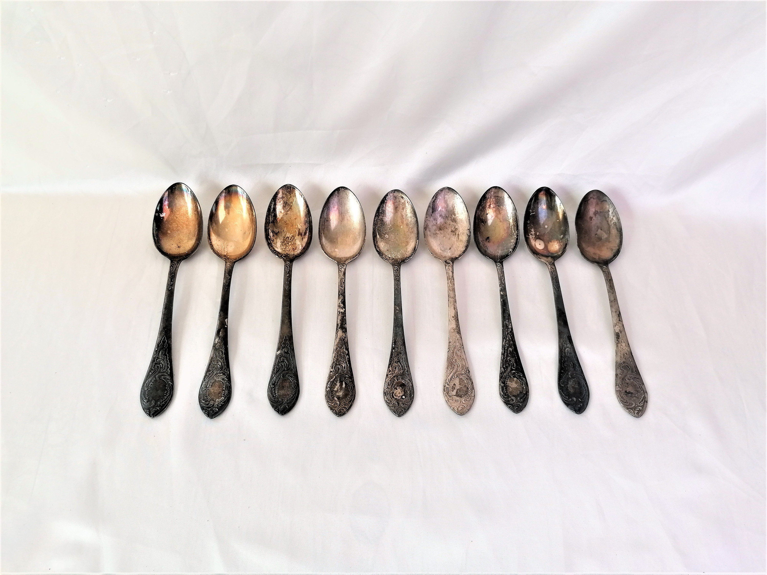 銀製SILVER750 デミタス用スプーン　5本セット　ヴィンテージ Antique Nickel German SILVER Spoons Soup Spoons Set of 9