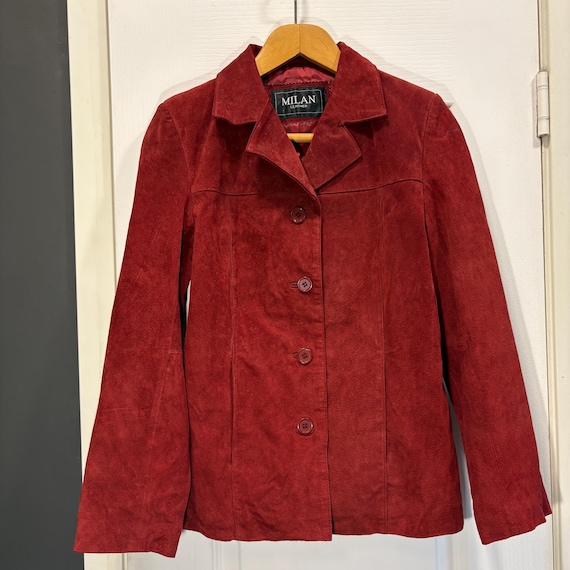 Vintage Red Suede Leather Blazer Women Size 10, MILAN Fitted Jacket