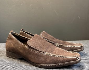 Vintage Braune Wildleder Loafers Frauen EU 38, Firence Slip On Schuhe, Minimalistische Leder Loafers, Klassische Low Heel Komfort Schuhe