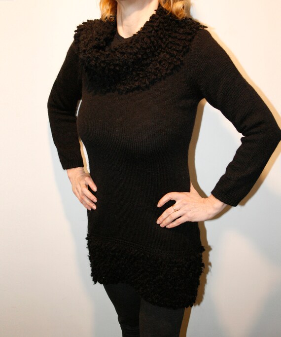 Vintage Wool Blend Sweater Dress: Black Mohair Collar, Made in Italy - Etsy Vintage Wool Blend Sweater Dress: Black Mohair Collar, Made in Italy - Etsy