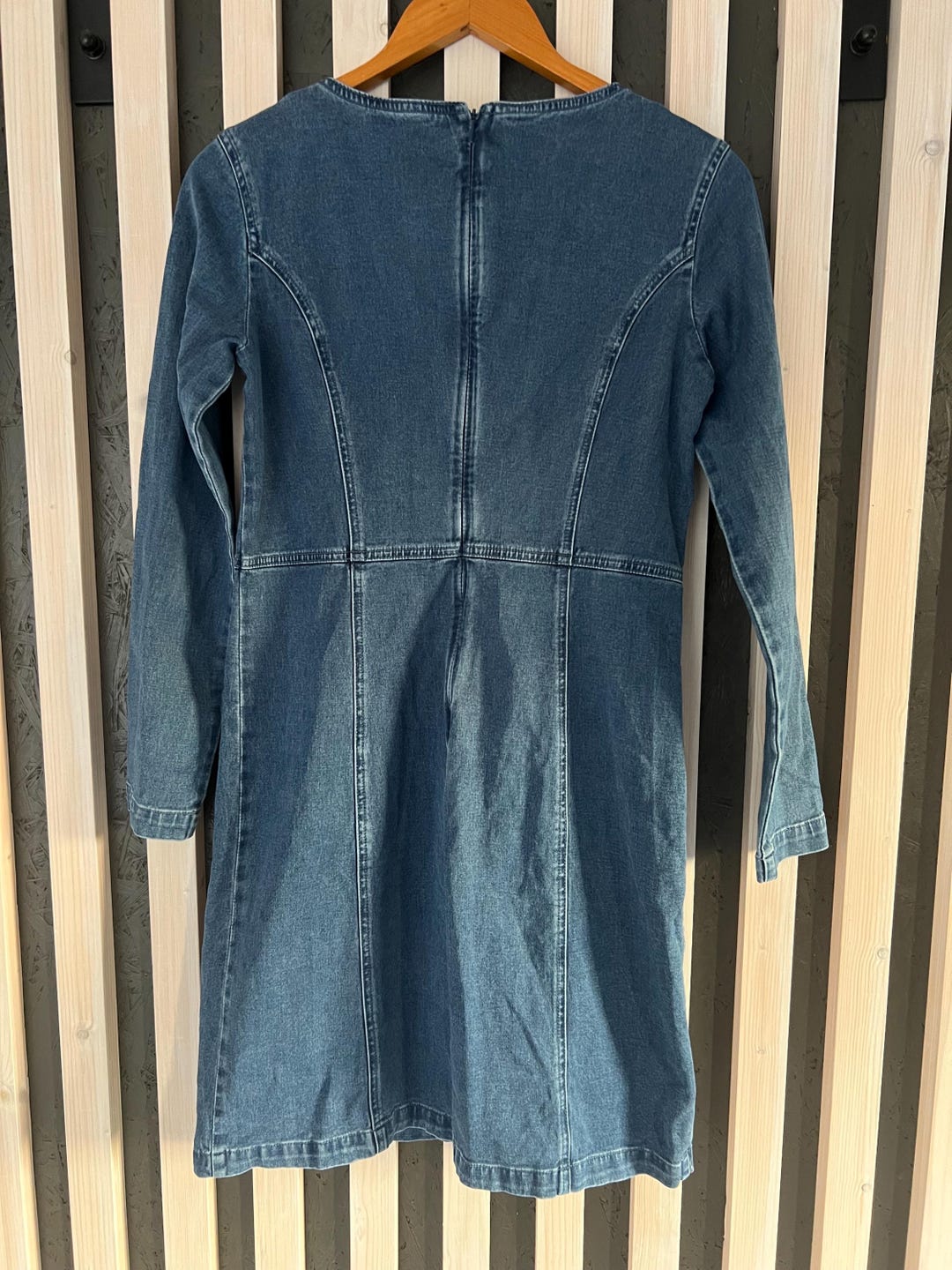 Vintage 90s Denim Mini Dress Long Sleeve Blue Jeans, Size M