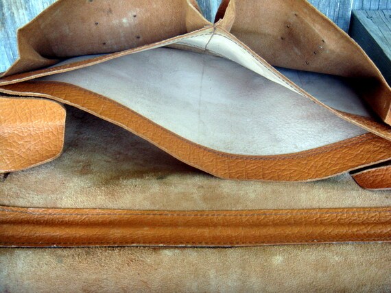Vintage swedish camel brown leather men suitcase … - image 3