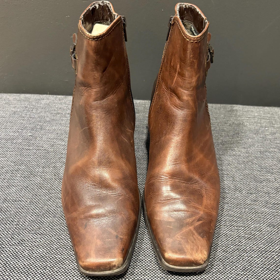 Vintage Tamaris Brown Leather Ankle Boots, Block Heel Buckle, Duo-Tex Weather Resistant (EU 40), foto 4 di 5