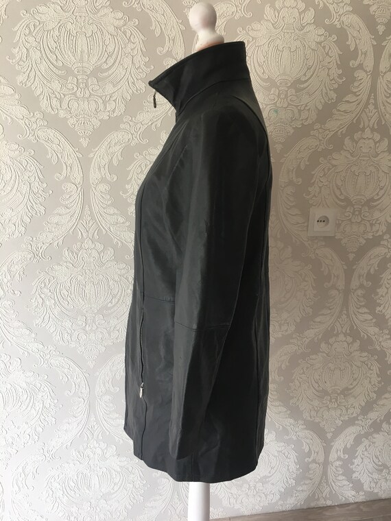 Vintage black Leather women Coat 90s Jacket Size … - image 3