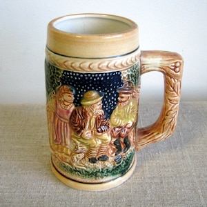 Pottery beer cup Large beer mug stoneware beer stein Folk ceramic Mug Pottery toby men drinking beer on the barrel, made in Norwey