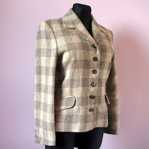 Wool Jacket FashioNatos, Vintage Wool short Coat, Plaid Jacket 80s Size M Jacket, Classic, Elegant Women jacket