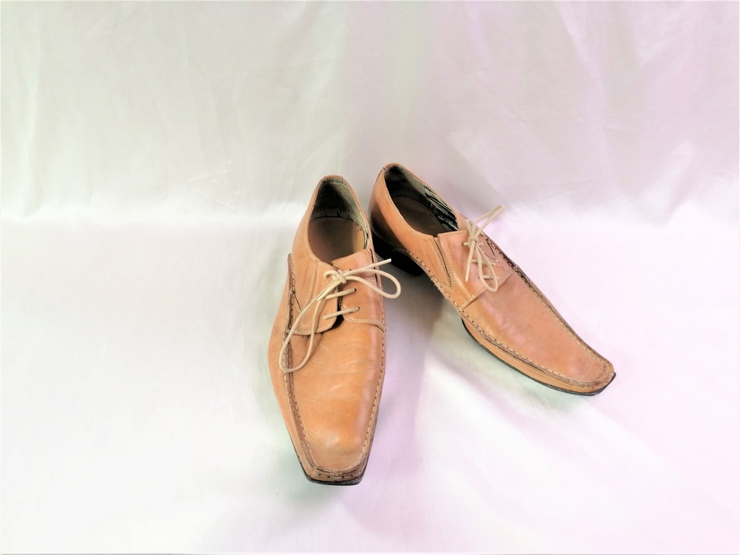 Vintage Men Costume Shoes Camel Brown Beige Genuine Leather Classic