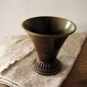 Vintage Scandinavian tin cup / Small engraved mug / Antique metal bowl / inscription 1952 Hallmarked metal glass from Sweden