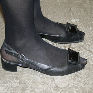 Vintage Black leather Shoes women slingback open toe sandals Gabor made in Austria Size UK 6 1/2