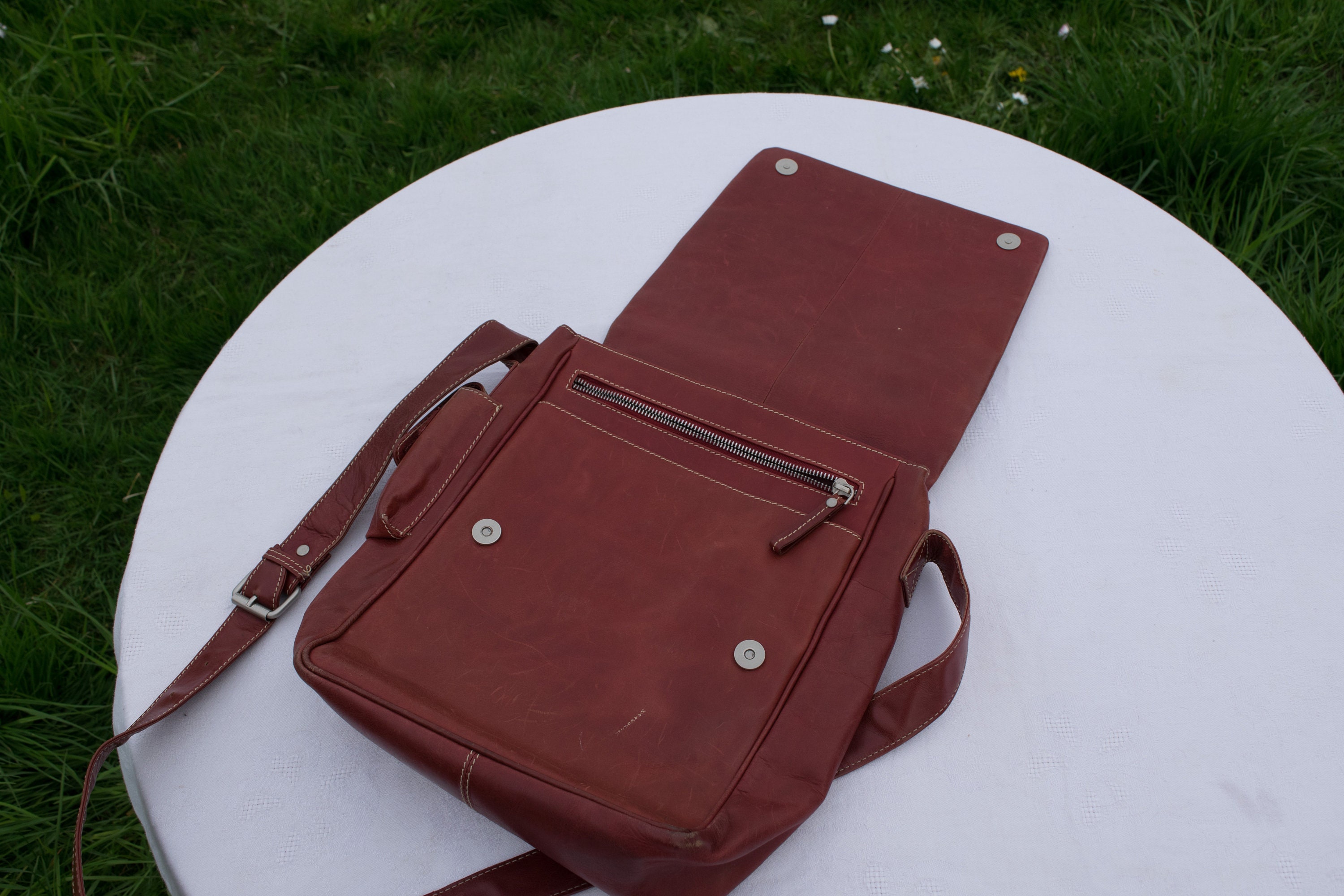 Vintage Brick Red Leather Large Messenger Bag Crossbody 