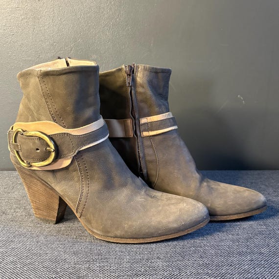 VERO Cuoio Brown Leather Ankle Boots – Western Style Cuban Heel Buckle Women's, 39 EU 8.5 US